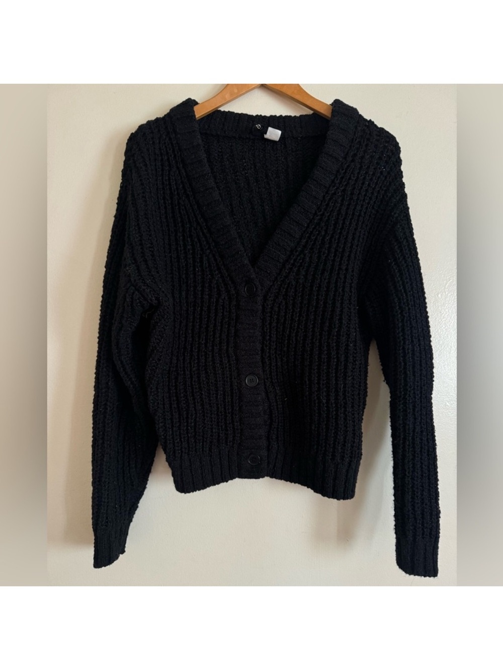 H&M Black Chunky Ribbed Button-Up Cardigan